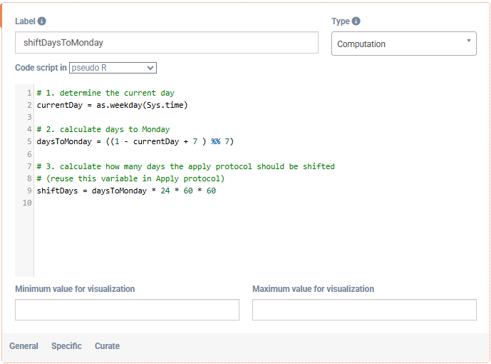 Screenshot of the item "ShiftDaysToMonday" and it shows the computation code that is given underneath this image. 